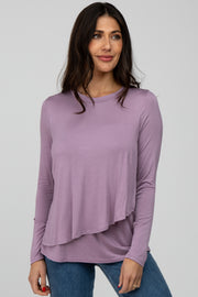 Lavender Solid Layered Front Long Sleeve Nursing Top