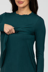 Forest Green Solid Layered Front Long Sleeve Nursing Top