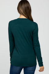 Forest Green Solid Layered Front Long Sleeve Maternity/Nursing Top
