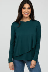 Forest Green Solid Layered Front Long Sleeve Maternity/Nursing Top
