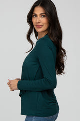 Forest Green Solid Layered Front Long Sleeve Nursing Top