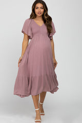 Lilac Smocked Ruffle Maternity Dress