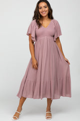 Lilac Smocked Ruffle Maternity Dress