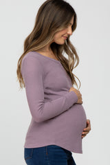 Lavender Waffle Knit Front Snap Button Maternity Top