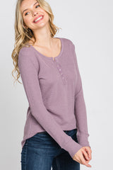 Lavender Waffle Knit Front Snap Button Maternity Top