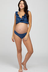 Blue Ruffle Accent Maternity Bikini Set
