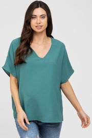 Emerald Green Short Sleeve Maternity Blouse