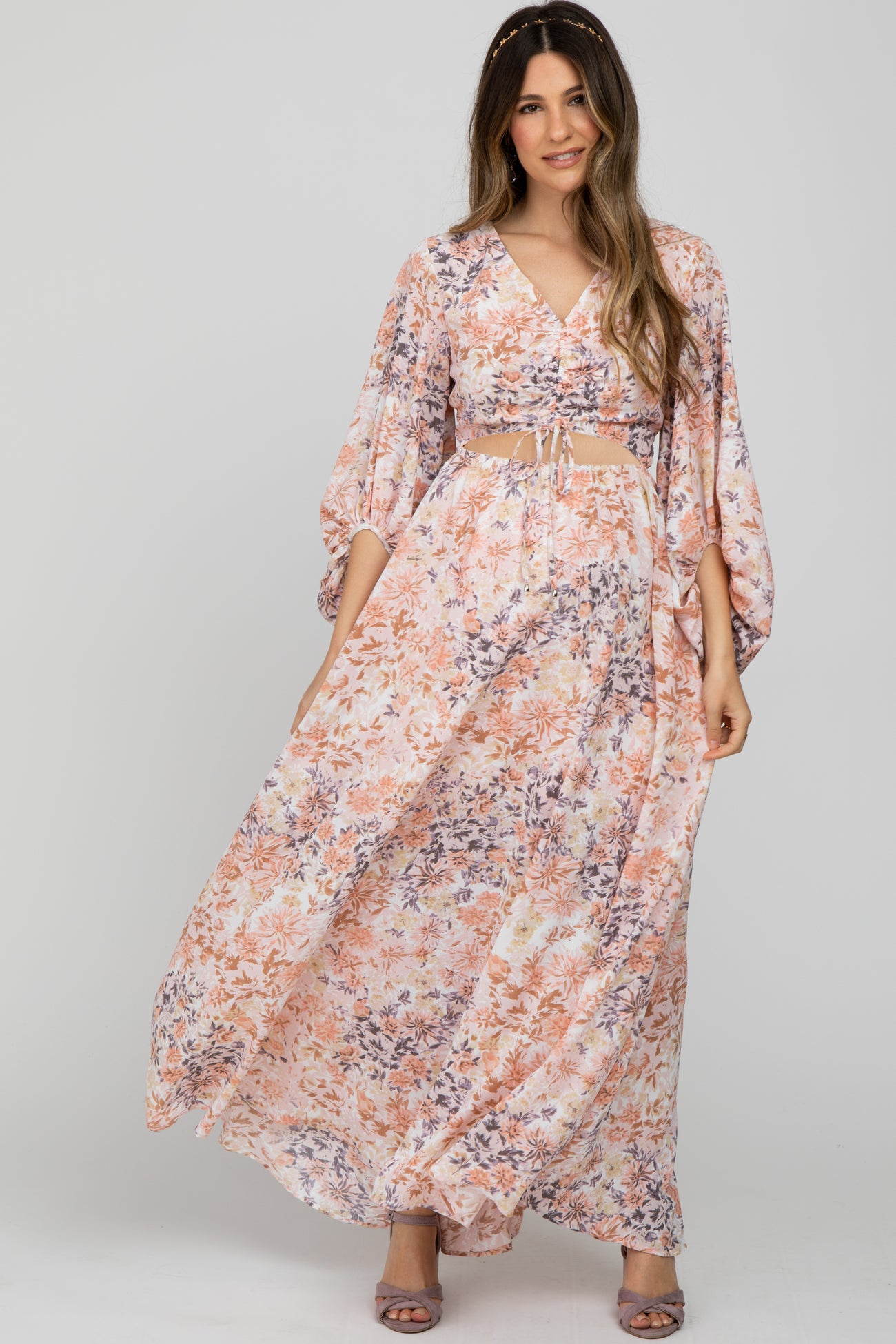 Peach Floral Front Cutout Maternity Maxi Dress – PinkBlush