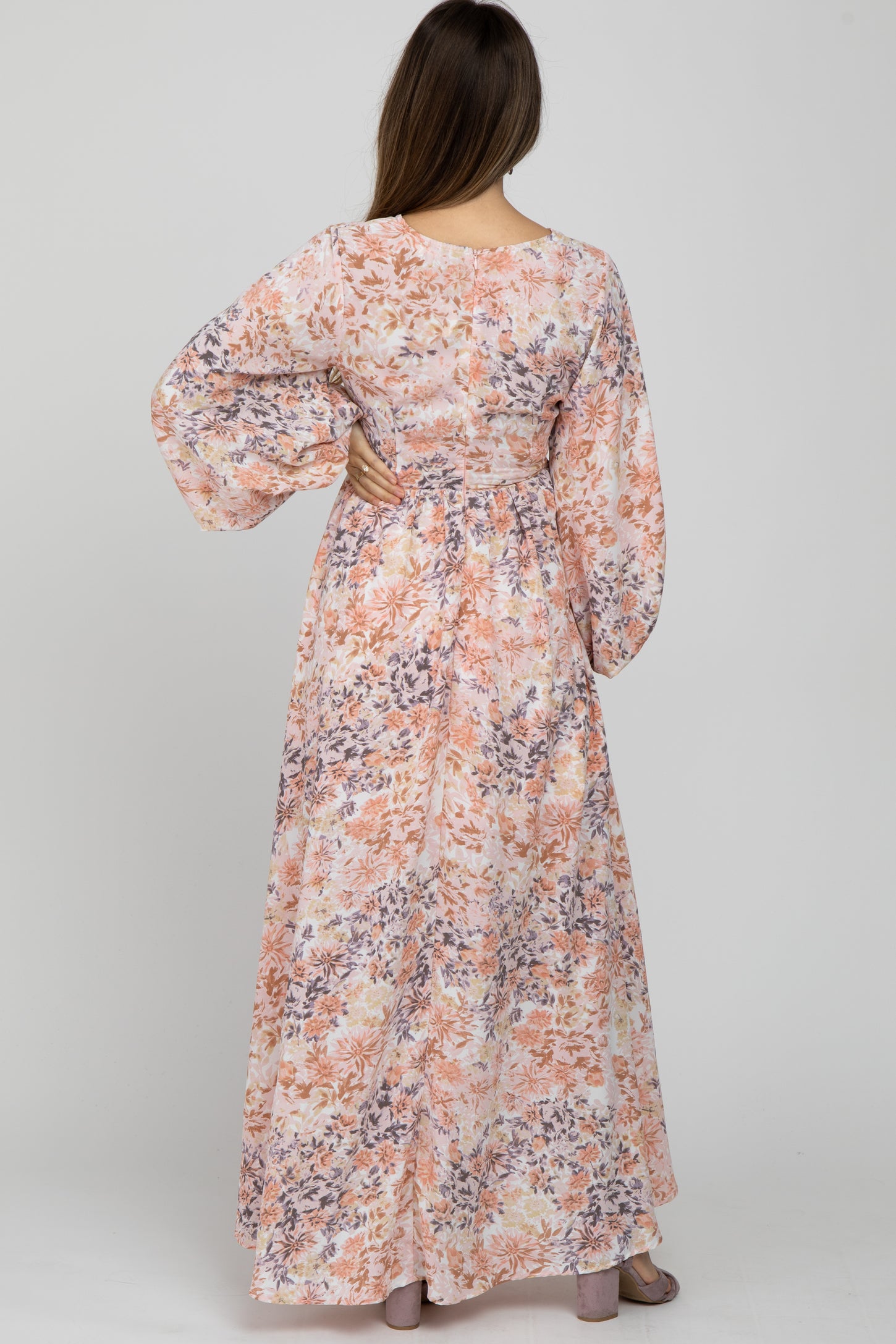Peach Floral Front Cutout Maternity Maxi Dress– PinkBlush