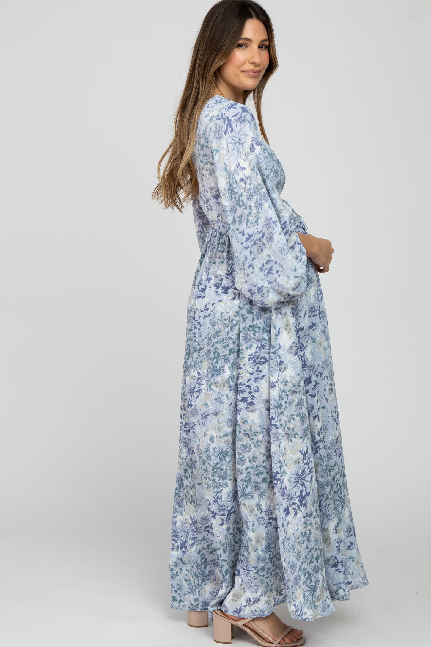 Blue Floral Front Cutout Maternity Maxi Dress– PinkBlush