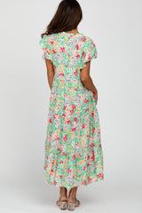 Mint Floral Ruffle Accent Midi Dress
