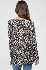 Black Floral Long Sleeve Tiered Maternity Top
