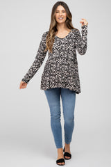 Black Floral Long Sleeve Tiered Maternity Top