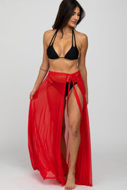 Red Mesh Wrap Cover Up