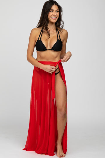 Red Mesh Wrap Cover Up