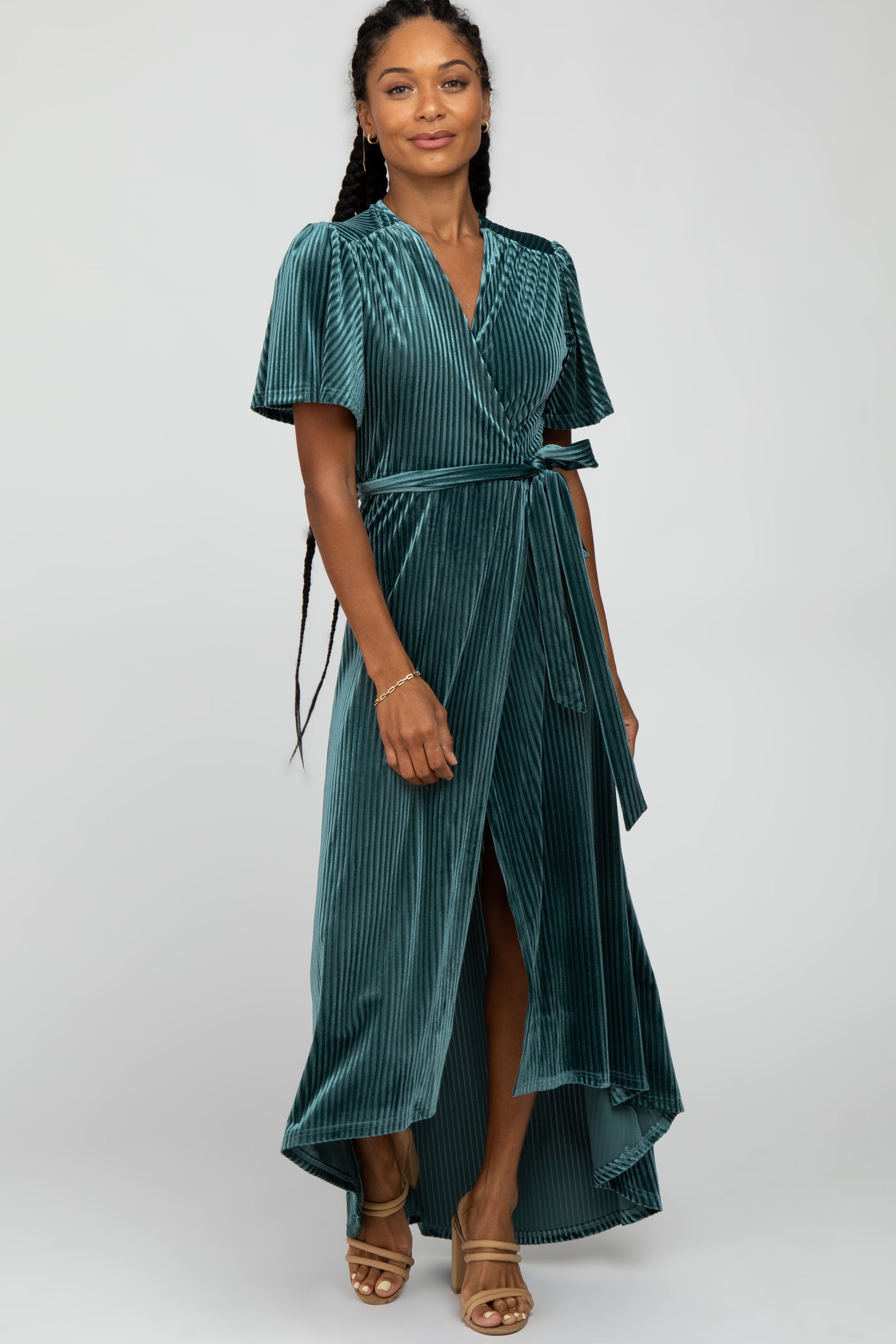 green velvet pleated dress Tiana Olive Velvet Pleated Maxi Dress MK Threads Boutique