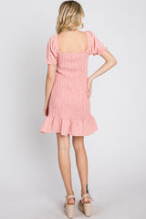 Light Pink Smocked Puff Sleeve Dress