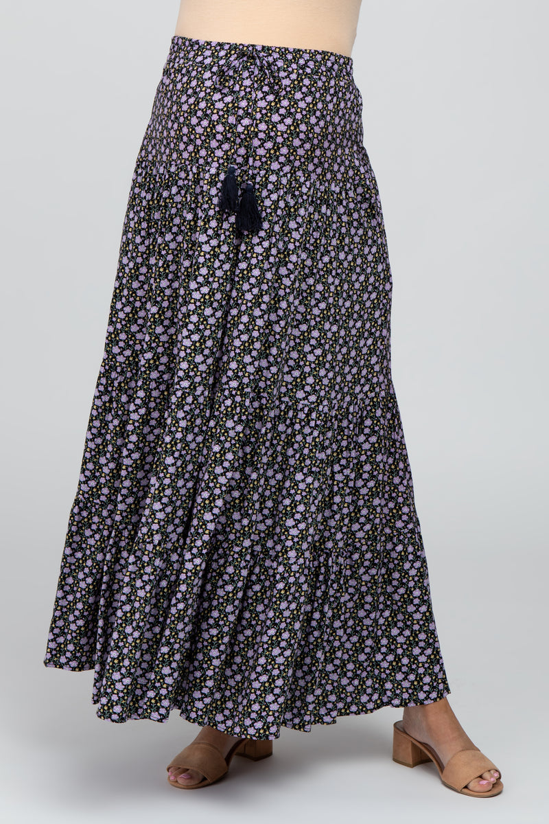 Black Lavender Floral Tiered Maternity Maxi Skirt– PinkBlush