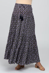 Black Lavender Floral Tiered Maternity Maxi Skirt