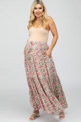 Sage Floral Tiered Maternity Maxi Skirt