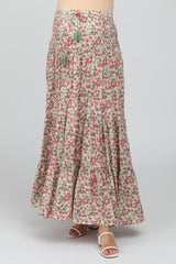 Sage Floral Tiered Maternity Maxi Skirt