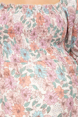Pink Floral Smocked 3/4 Sleeve Maternity Dress