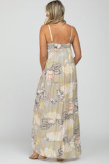 Grey Floral Front Tie Empire Maternity Maxi Dress