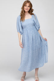 Light Blue Spotted Smocked Midi Dress