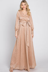 Taupe Striped Shimmer Chiffon Maxi Dress