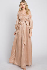 Taupe Striped Shimmer Chiffon Maxi Dress