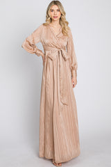 Taupe Striped Shimmer Chiffon Maxi Dress
