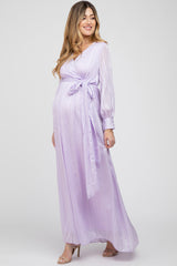 Lavender Striped Shimmer Chiffon Maternity Maxi Dress