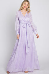 Lavender Striped Shimmer Chiffon Maternity Maxi Dress