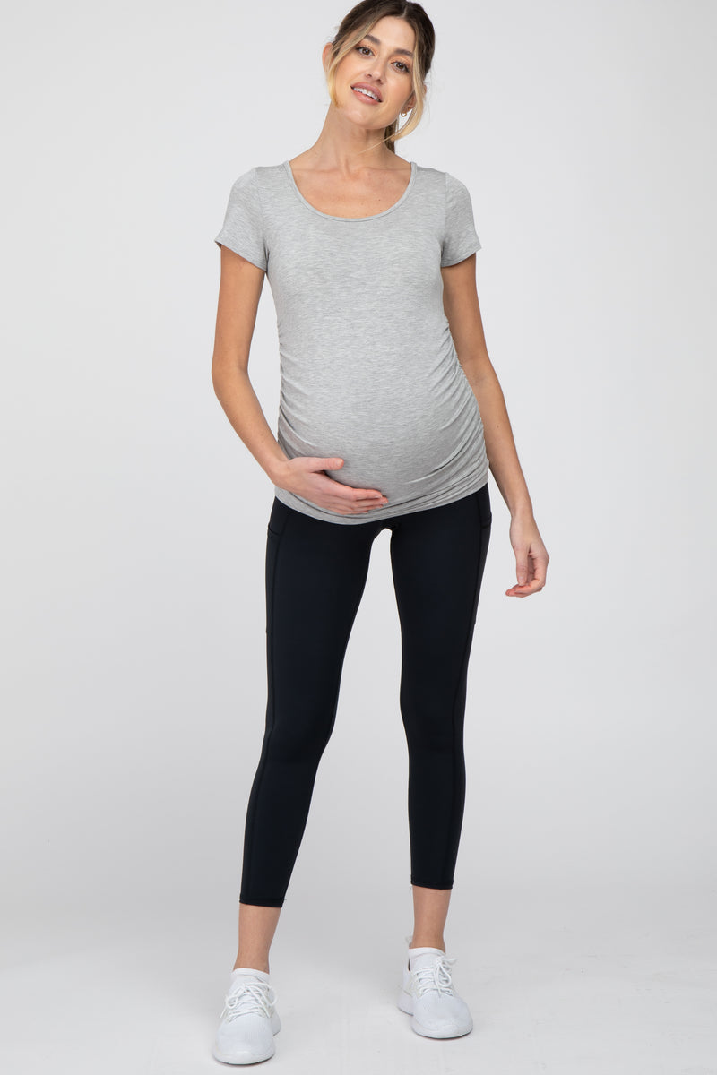 Black Side Pocket Cropped Maternity Active Legging– PinkBlush