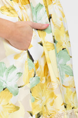 Yellow Floral Tiered Shoulder Tie Maternity Midi Dress