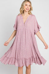 Lavender Floral Short Sleeve Ruffle Hem Dress