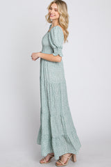 Mint Animal Print Smocked Tiered Maxi Dress