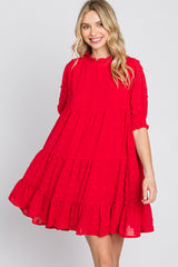 Red Swiss Dot Tiered Maternity Dress