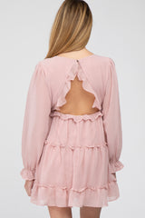 Pink Chiffon Ruffle Tiered Open Back Maternity Dress