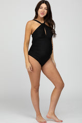 Black Knot Front Back Cutout One Piece Maternity Swimsuit