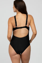 Black Knot Front Back Cutout One Piece Maternity Swimsuit