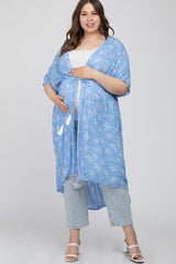 Light Blue Floral Tie Front Maternity Plus Cover Up