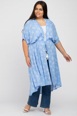 Light Blue Floral Tie Front Maternity Plus Cover Up