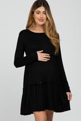 Black Long Sleeve Tiered Maternity Dress