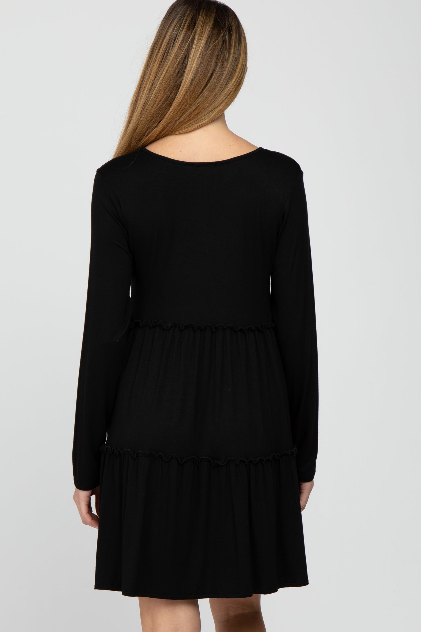 Black Long Sleeve Tiered Maternity Dress– PinkBlush