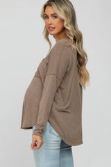 Taupe Soft Knit Hi-Low Round Hem Maternity Top