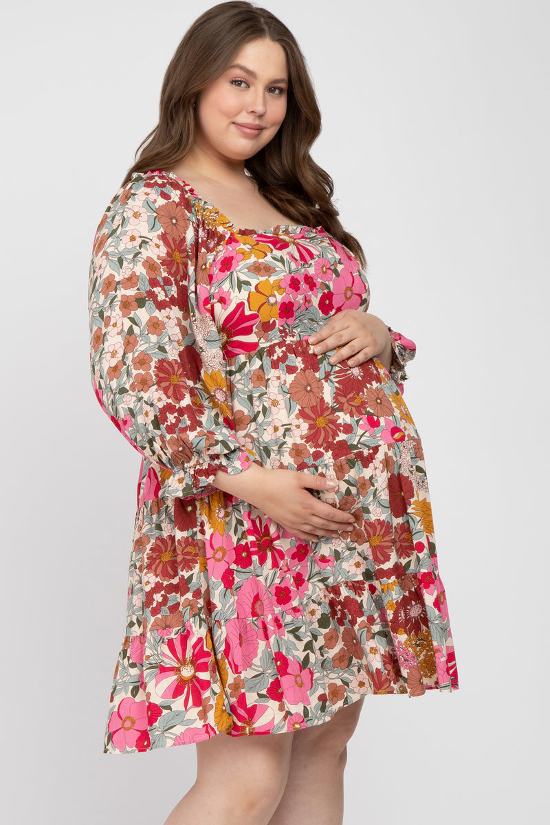 Pink Floral Ruffle Off Shoulder Maternity Plus Dress– PinkBlush