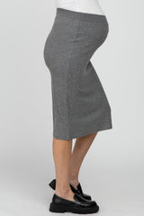 Charcoal Ribbed Back Slit Maternity Pencil Skirt