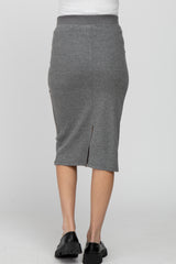 Charcoal Ribbed Back Slit Maternity Pencil Skirt