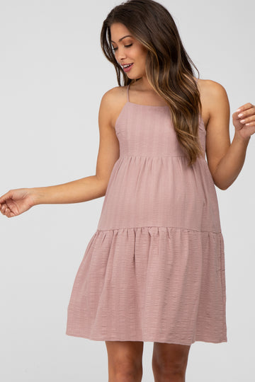 Mauve Tiered Maternity Mini Dress